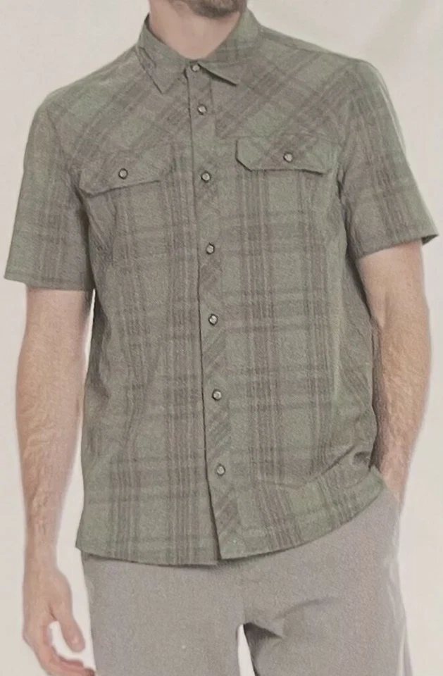 Men’s 2xl Gerry XXLarge Green Short Sleeve Woven Tech Shirt Stretch UPF 30