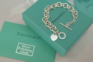 Return to Tiffany & Co Blue Heart Sterling Chain-link Bracelet 7"