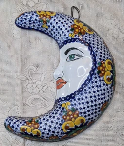 Talavera Mexicana 12" Luna Cara Media Luna Orientada a la Izquierda Decoración Pared Tonala Pottey Regalo - Imagen 1 de 13