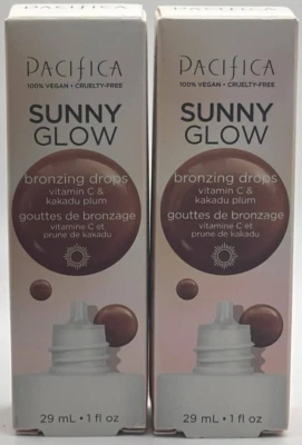 2PK Gotas Bronceadoras Pacifica Sunny Glow Vitamina C y Ciruela de Cacatúa ~ 1 FL OZ EA ~ LEER Foto 1 de 2