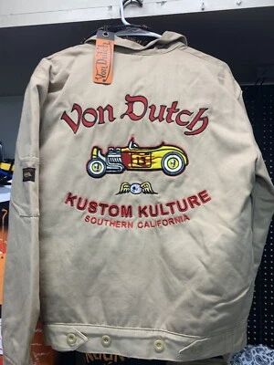 Chaqueta mecánica vintage Von Dutch Kustom Engines 100 % algodón pequeña para hombre Foto 1 de 2