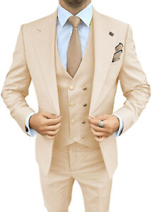 Formal Mens 3 piece Suits Blazer Tuxedo Jacket Wedding Work Groomsman Wool Party