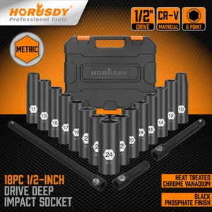 HORUSDY 18Pc Deep Socket Set 1/2 inch Drive Impact Socket Set Metric 10-24mm CRV - Picture 1 of 10