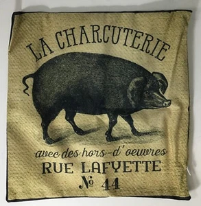 New Vintage Burlap Style La Charcuterie#44 Design Throw Pillow Cover 11.5"x11.5" - Picture 1 of 1