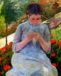 Frau mit Handarbeit Gemälde von Mary Cassatt 8x10" Kunstdruck (Archivpapier) - Bild 1 von 1