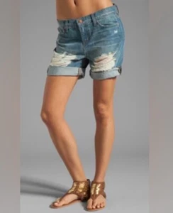 J BRAND Nash Distressed Denim Boyfriend Shorts in EUPHORIA Sz 28 Ripped Cuffed - Picture 1 of 9