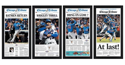 Campeones de la Serie Mundial 2016 Chicago Cubs ¡Juego de impresión de periódico enmarcado! ¡Juego de 4! Foto 1 de 4