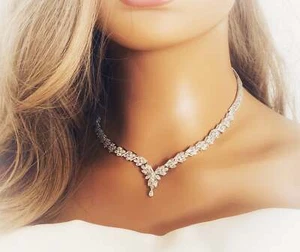 4pc CZ Jewellery Gift for Her or Bridal Jewellery Set Silver Wedding Necklace Ea - Picture 1 of 13
