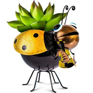Cute Succulent Planter Pot, Whimsical Metal Bee Ladybug, Unique Cactus Pot fo... - Picture 1 of 8