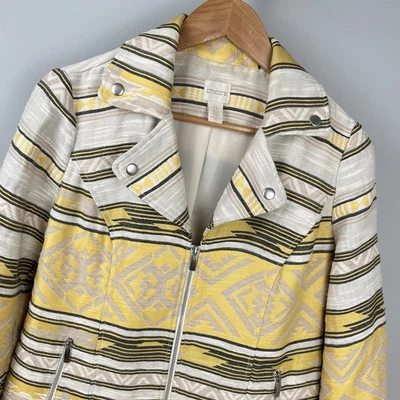 Chaqueta de Moto Chico's Estampado Azteca Jacquard Talla 0 Mujer S/4 Amarillo Beige Foto 1 de 4