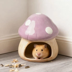 Ceramic Hamster House Indoor Mushroom Shaped for Gerbils Hedgehog Squirrels - Picture 1 of 14