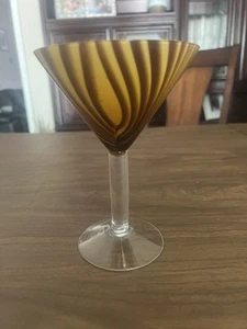 AMICI Brown and Gold Swirl Martini Glass/ITALY - Picture 1 of 5