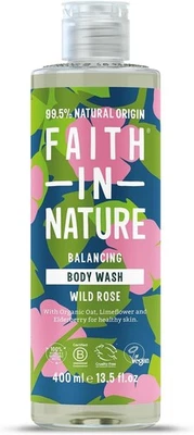 Faith in Nature Natural Wild Rose Body Wash, Balacing Shower Gel, Vegan (400ml)