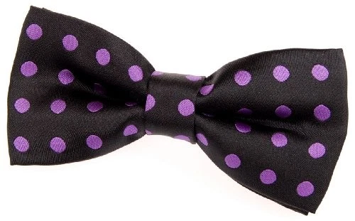 Classic Polka Dots Woven Microfiber Pre-tied Bow Tie Black With Purple Dots Foto 1 de 1