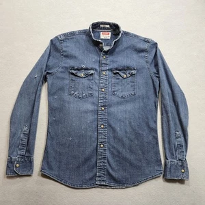 Vintage Wrangler Denim Pearl Snap Shirt Womens Medium Blue Soft Holey Destroyed - Picture 1 of 17