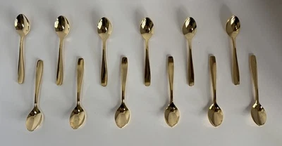 Gold Tone Over Stainless Steel 5" Demitasse Spoons Japan Pattern Set Of 12 - Image 1 of 4