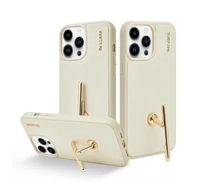 iPhone 13 Pro Leather Phone Case w/ Stand White Tan iPhone Case Protective - Picture 1 of 11