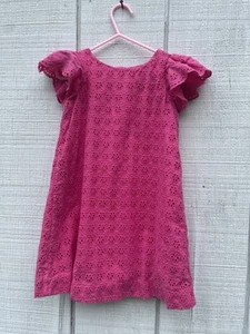 Polo Ralph Lauren Girls 4T Eyelet Dress A Line Flutter Sleeve Knee Length Pink - Picture 1 of 3