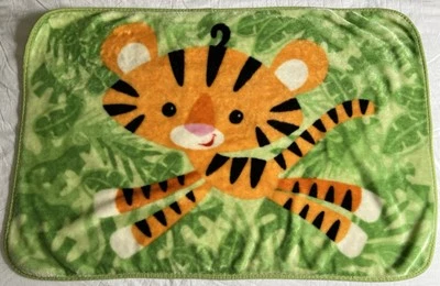 Vintage Fisher Price Tiger baby blanket plush fleece Rainforest jungle green - Image 1 of 4