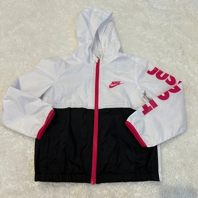 Quebra-vento Nike Little Girls rosa/preto/branco tamanho 6-7 anos grande atleta esportiva - Imagem 1 de 4