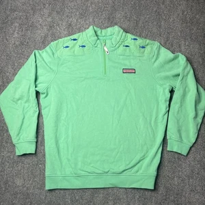 Pullover Vineyard Vines Cuarto Cremallera Talla Mediana Verde Menta Pez Bordado - Imagen 1 de 14