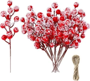 24 PCS Artificial Holly Berry Stem Picks with Stem-red - Picture 1 of 8
