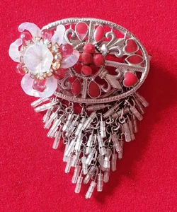 BROCHE VINTAGE - PERLE FLEUR ARGENTE PENDANT - Picture 1 of 2