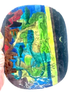 RARE Ruth Raemish Enameled Mermaid Vintage Metal Tray - Picture 1 of 3