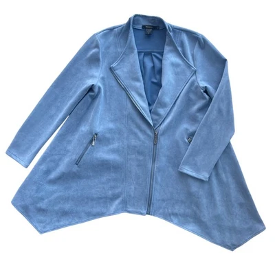 Chaqueta Blazer Radzoli Mujer S Azul Claro Imitación Gamuza Asimétrica Cremallera Capricho Foto 1 de 4