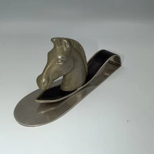 Antique Pewter Horse Head Paperweight & Clip Equestrian Desk Stainless Metal - Picture 1 of 12