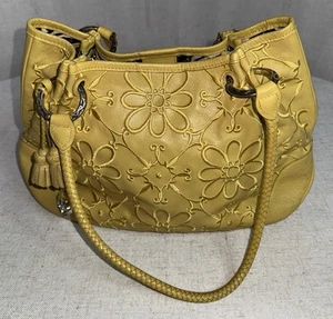Brighton Adina Yellow Handbag Embroidered Boho Flower Purse Mustard Leather - Picture 1 of 14