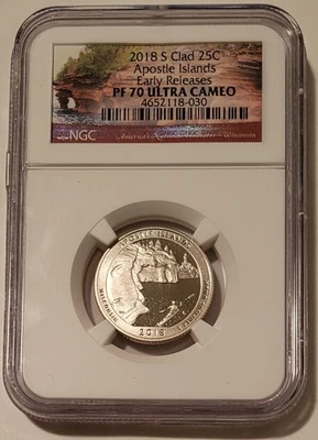 NGC 2018 S Clad Apostle Islands NP Quarter Proof PF70 UC Early Releases (B) - Image 1 of 2