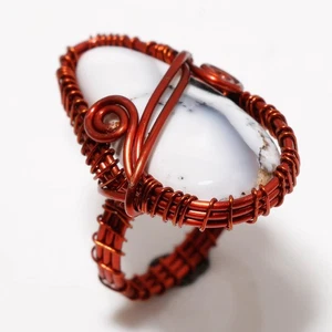 Dendritic Opal Gemstone Handmade Fashion Wire Wrap Copper Jewelry Ring 8" SR 683 - Picture 1 of 7