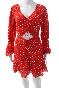 Finders Keepers Womens Polka Dot Print Long Sleeve Keyhole Mini Dress Red Size S - Picture 1 of 6