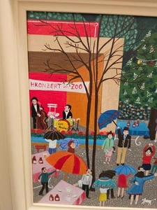 Renate Dobler Ölgemälde 1972 – „HKonzert im Zoo“ im Originalrahmen - Bild 1 von 3