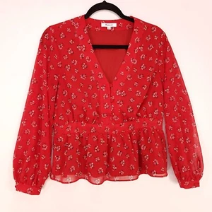 Top Madewell Peplum en Little Lilies cuello en V para mujer pequeño rojo floral manga larga - Imagen 1 de 12