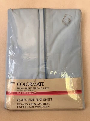 Sábana Plana Sears Colormate Queen Perma-Prest Azul Percal De Colección Nueva Sellada EE. UU. Foto 1 de 4
