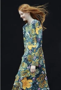 Marimekko Dress Size 36 (XS-S) AU 10 Karla Torstai EUC Green Long Sleeves - Picture 1 of 12
