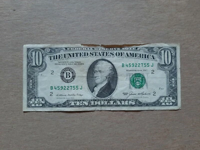 1985 $10 Ten Dollar Federal Reserve Note B45922755J - Image 1 of 3