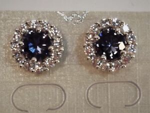 Womens Platinum Plated Cubic Zirconia Light Purp/Blue Earrings 