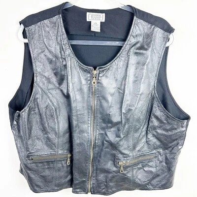 Vintage Jennifer Moore for Women Black leather vest zip front size: 20W - Image 1 of 4