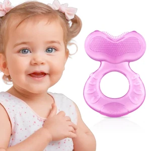 Silicone Teethe-Eez Teether with Bristles, Includes Hygienic Case, Pink - Picture 1 of 12