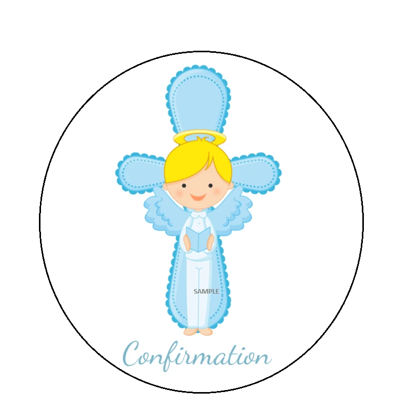 12 pegatinas de confirmación de niño etiquetas de favores etiquetas 2,5" azul redondo Foto 1 de 1