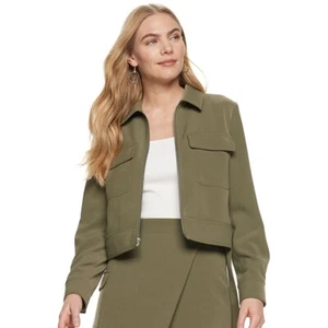 Nine West Women's Olive Green Liam Zip Up Utility Jacket Blazer Size XS NWT - Picture 1 of 2