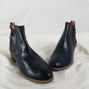 Tommy Hilfiger Booties Damen 7 M schwarz seitlicher Reißverschluss Kunstleder Knöchel mandelförmige Spitze - Bild 1 von 10