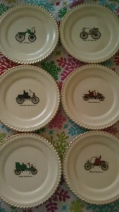 6 Antique Car Dessert Plates Ford Selden Harker Pottery Co22 K Gold (O) - Picture 1 of 8