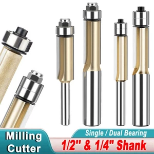 1/2'' & 1/4” Flush Trim TCT 2 Flute Straight Router Bit Template Bottom Bearing - Picture 1 of 32