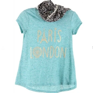 Lily Bleu Sz S Aqua Blue Multi Paris London Scarf Polyester Blend Top - Picture 1 of 8