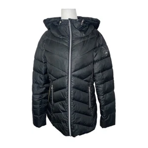 Sam Edelman Puffer Jacket Womens Large Black Full Zip Down Feathers Pockets - Picture 1 of 11