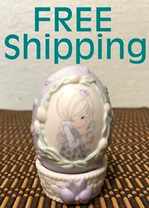 CLEARANCE *2 Pc PRECIOUS MOMENTS Egg ~ Girl Holding Bunny ~ Happy Easter - Picture 1 of 11